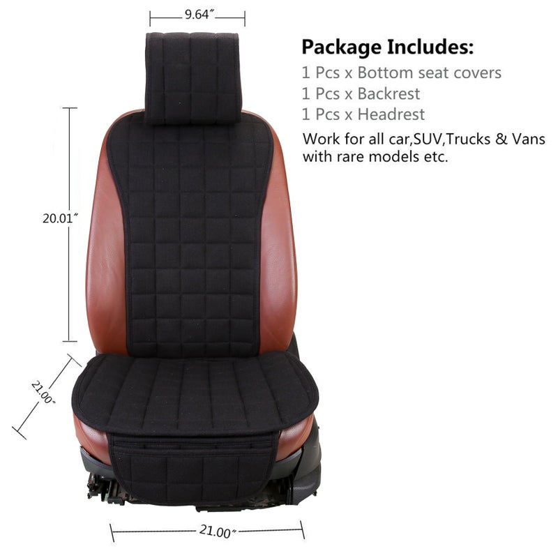 Suninbox Car Seat Covers Buckwheat Hull Universal Car Seat Covers,Bottom Seat Covers for Cars,Truck Seat Covers,Car Seat Cushion Protector Mats Pad,Gray Front Seat - Image 2